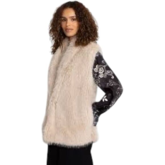 Johnny Was Workshop The Topper Faux Fur Vest Size M Tan Layering Silk Luxury - Picture 2 of 16